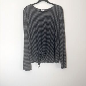 Dylan tie front stripped long sleeve shirt grey white size L NWT